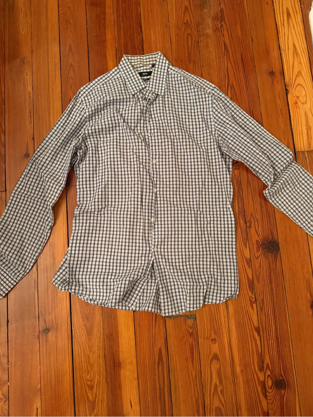 Hugo Boss Gray and White Checked Dress Shirt